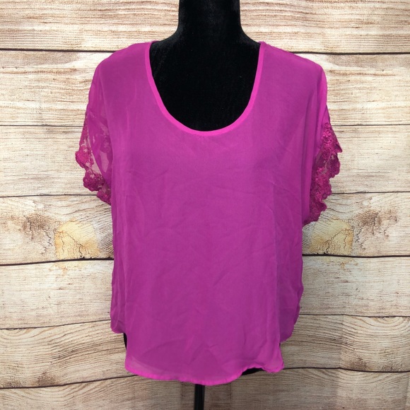 Soul Cake Sheer Magenta Top with Lace - Picture 1 of 5